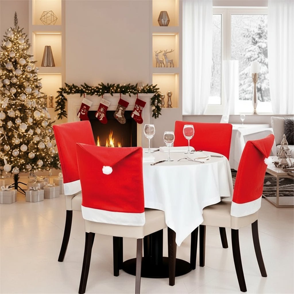 HollySeat 2-Pack Chair Covers With Santa Hats For Festive Table Decor