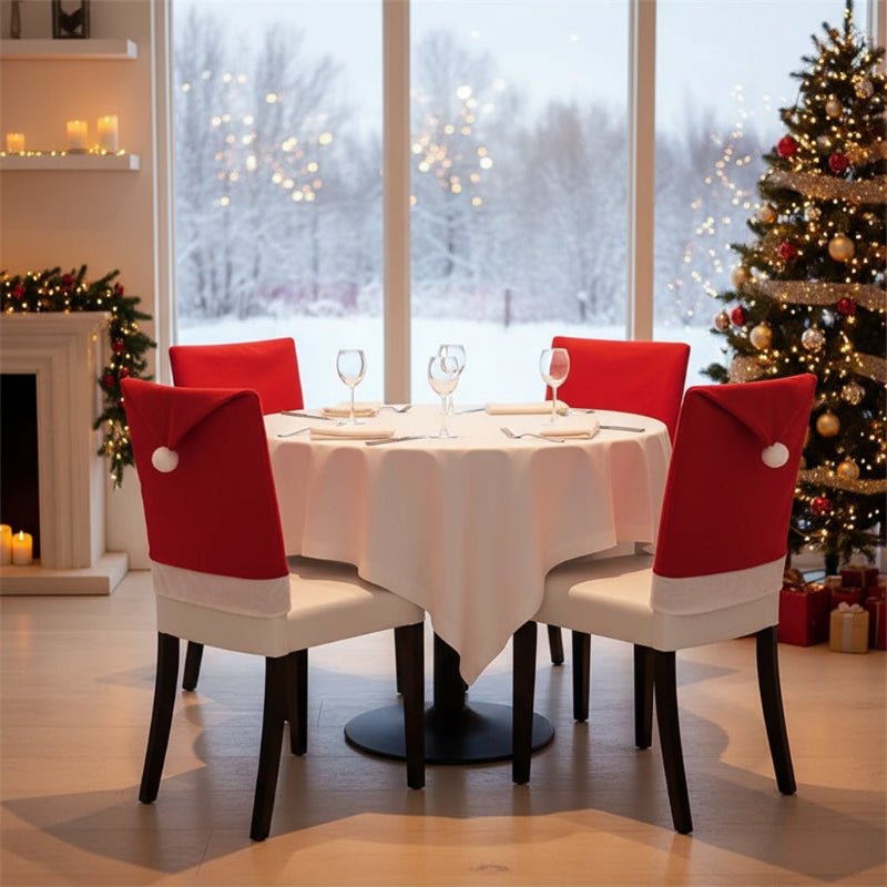 HollySeat 2-Pack Chair Covers With Santa Hats For Festive Table Decor