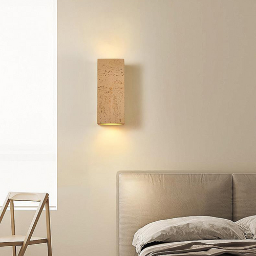 15:24 Japandi Wall Lamp Travertine Look Cement Rectangular Warm Light Living Room Bedroom