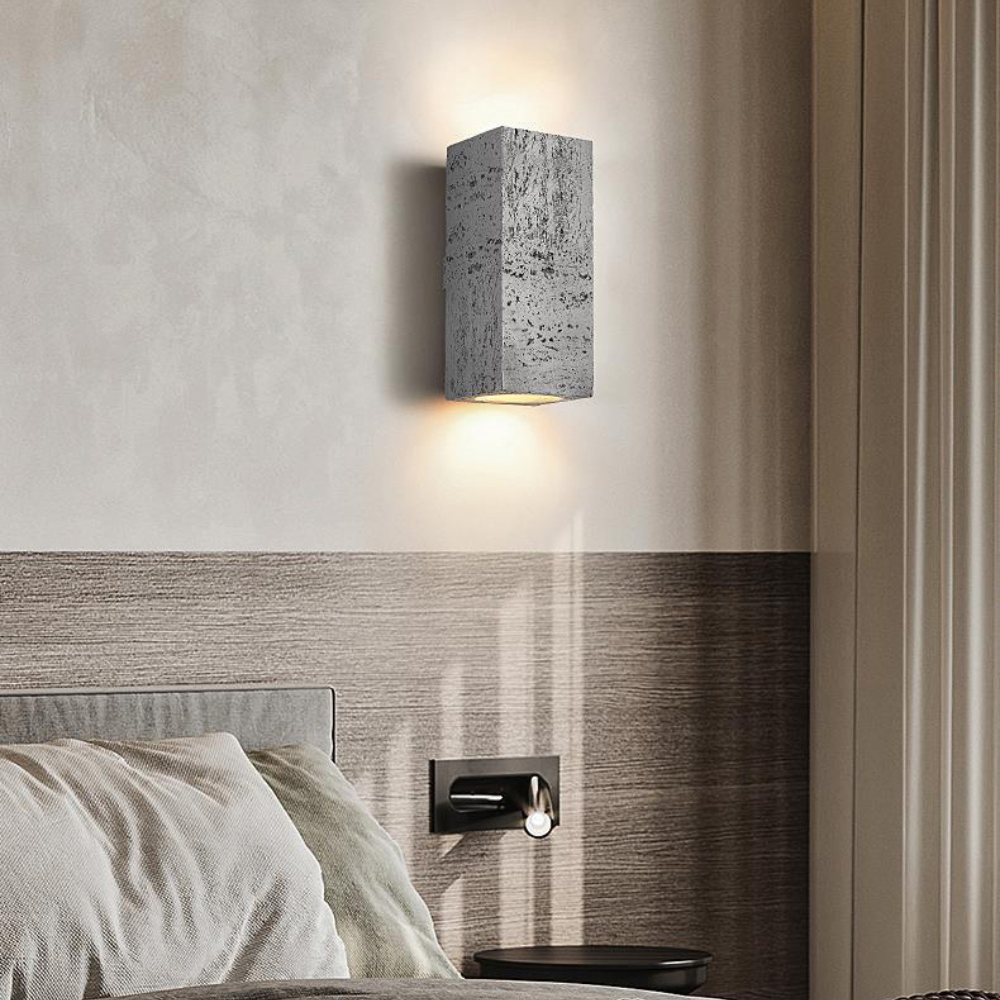 15:24 Japandi nástěnná lampa s vzhledem travertinu, cementová, obdélníková, teplé světlo, obývací pokoj, ložnice