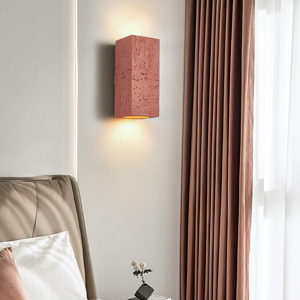 15:24 Japandi nástěnná lampa s vzhledem travertinu, cementová, obdélníková, teplé světlo, obývací pokoj, ložnice