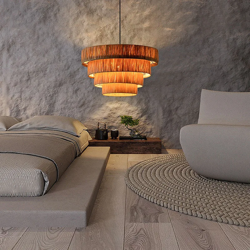 RattanAura Stropní Světlo Ručně Tkaná Boho Závěsná Lampa
