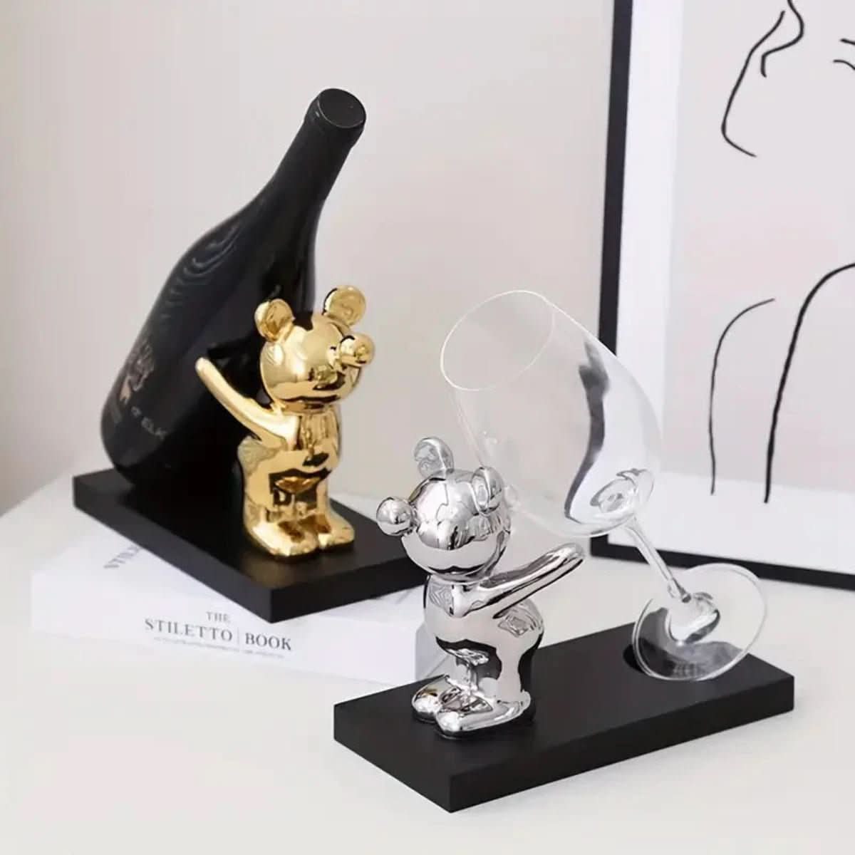 Portabottiglie in ceramica AuroraBear con design giocoso a orso per una conservazione elegante delle bottiglie