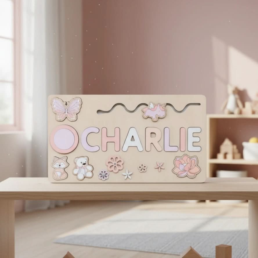 NameQuest Montessori Personalisierte Holz-Namenspuzzle für frühes Lernen und Motorik