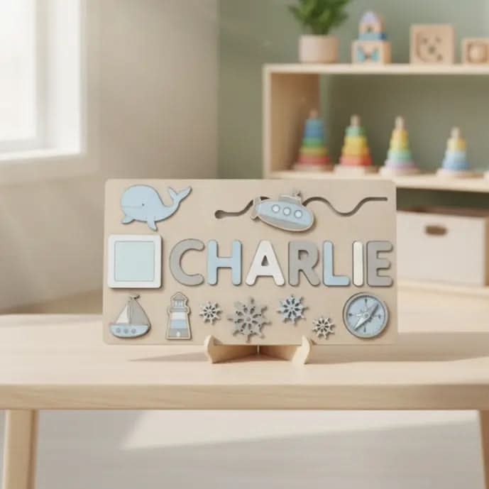 NameQuest Montessori Personalisierte Holz-Namenspuzzle für frühes Lernen und Motorik