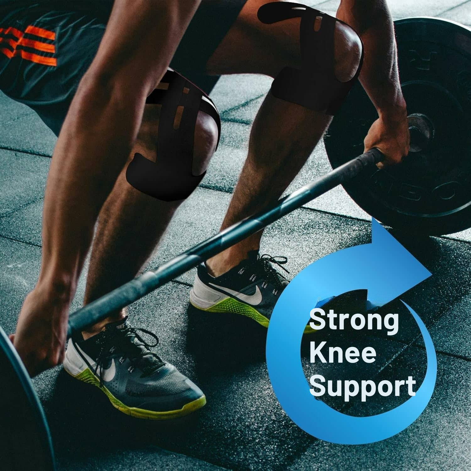 Supporto per ginocchio Flexify con Kinesio Tape nero traspirante e impermeabile