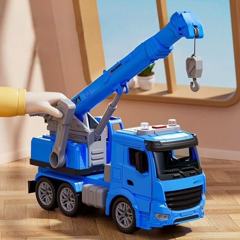 BrightBuild Jucărie camion cu macara pentru copii de 3 ani cu lumină, sunet și braț mobil al macaralei