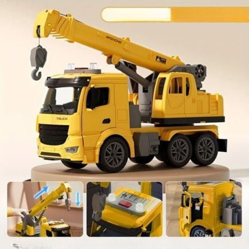 BrightBuild Jucărie camion cu macara pentru copii de 3 ani cu lumină, sunet și braț mobil al macaralei