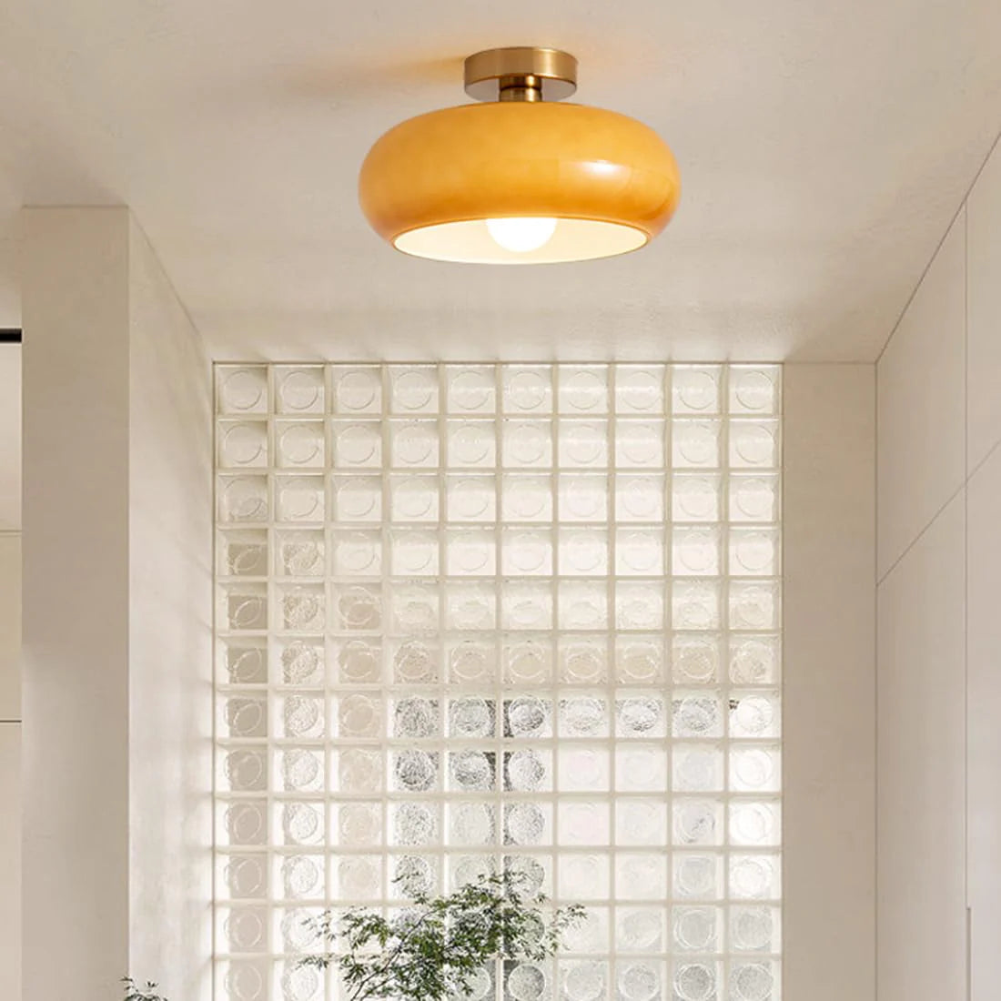 Amber Glass Pendant Light With Brass Frame, Vintage Retro E27 For Dining Or Living Room
