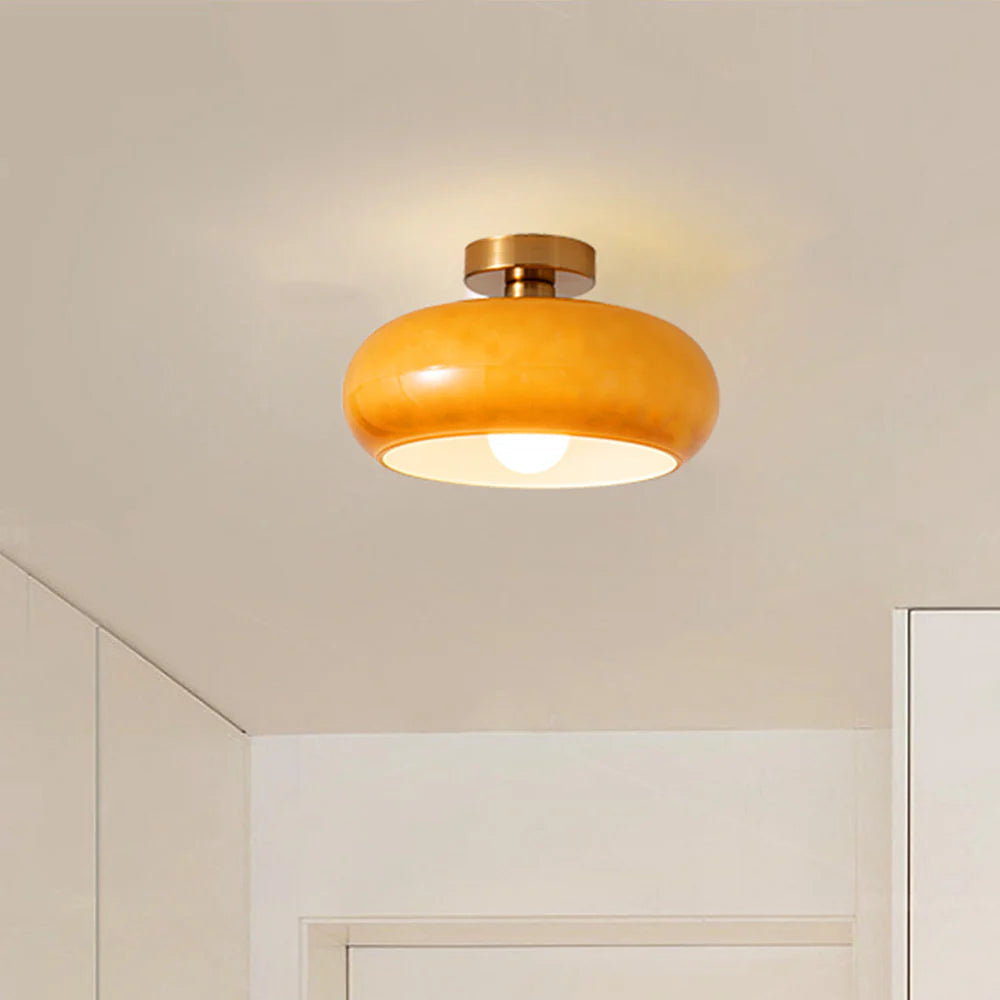 Amber Glass Pendant Light With Brass Frame, Vintage Retro E27 For Dining Or Living Room