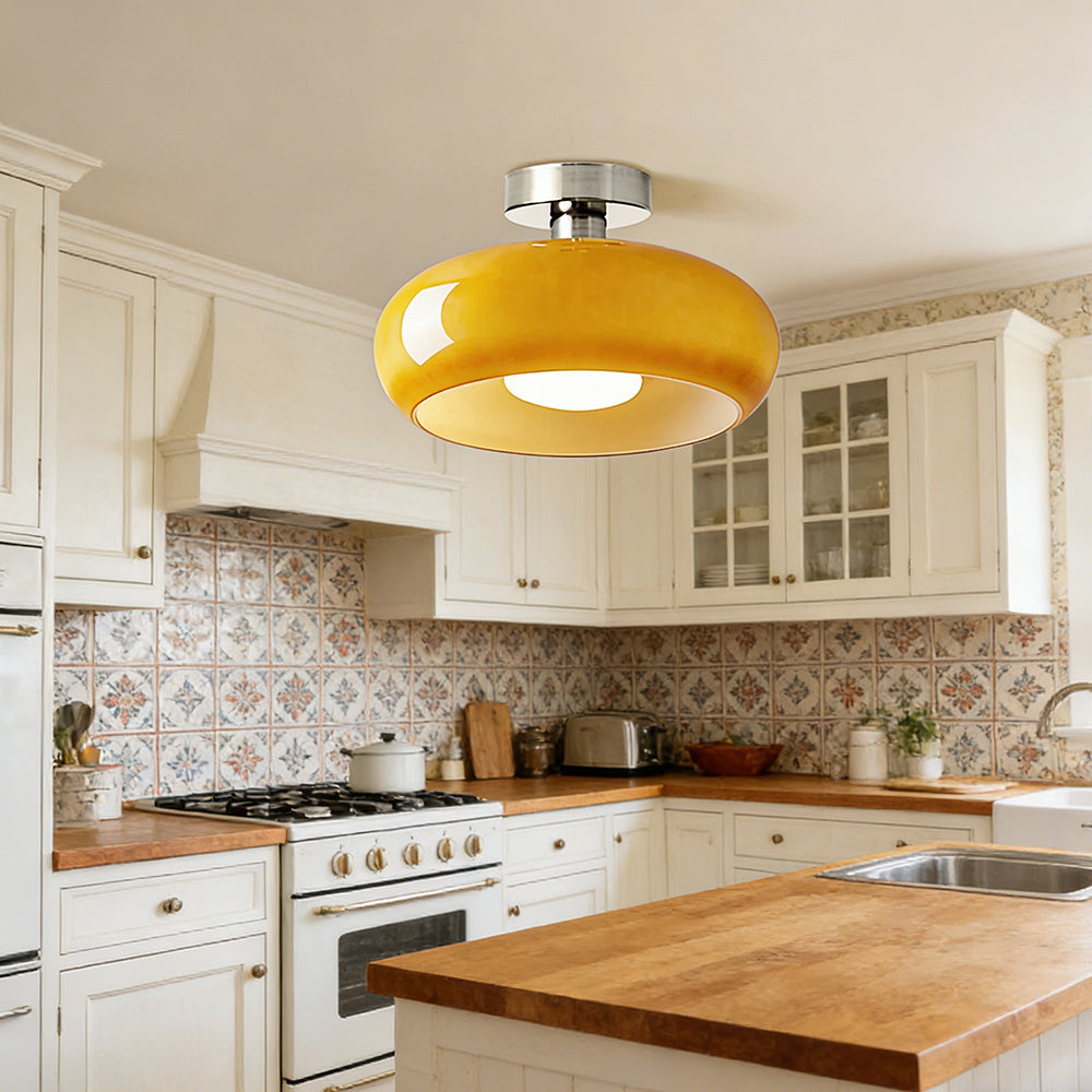 Amber Glass Pendant Light With Brass Frame, Vintage Retro E27 For Dining Or Living Room