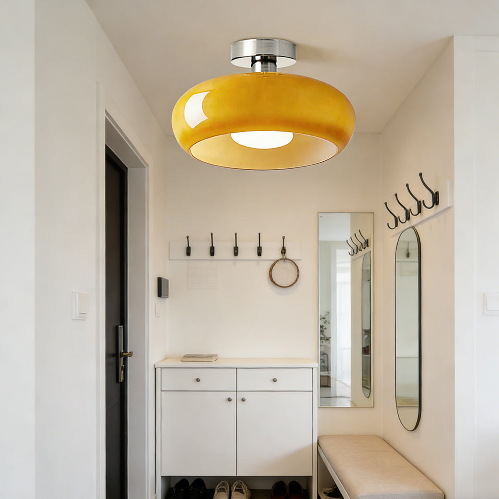 Amber Glass Pendant Light With Brass Frame, Vintage Retro E27 For Dining Or Living Room