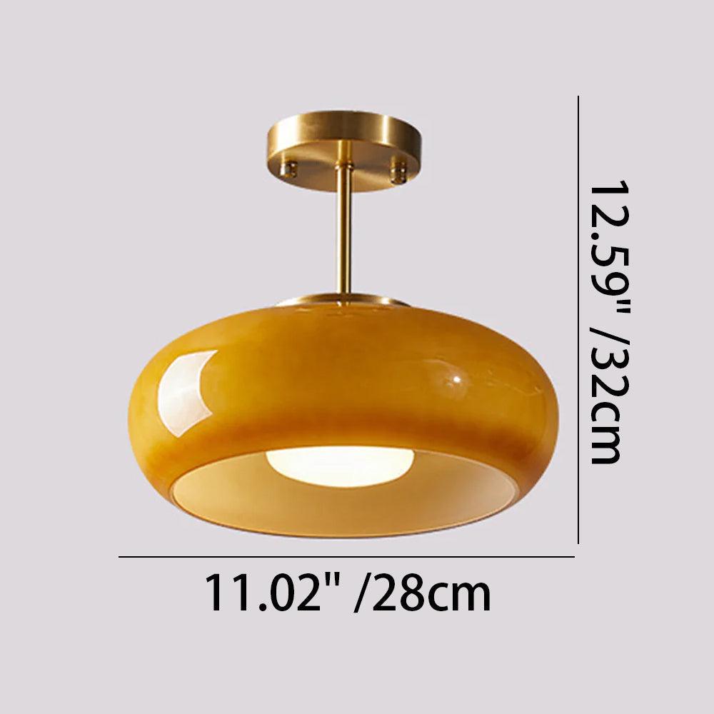 Amber Glass Pendant Light With Brass Frame, Vintage Retro E27 For Dining Or Living Room