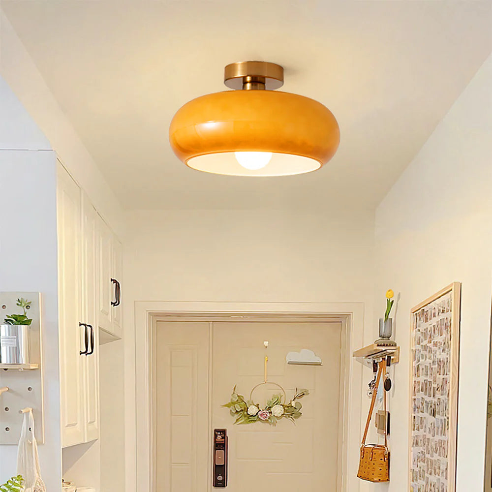 Amber Glass Pendant Light With Brass Frame, Vintage Retro E27 For Dining Or Living Room