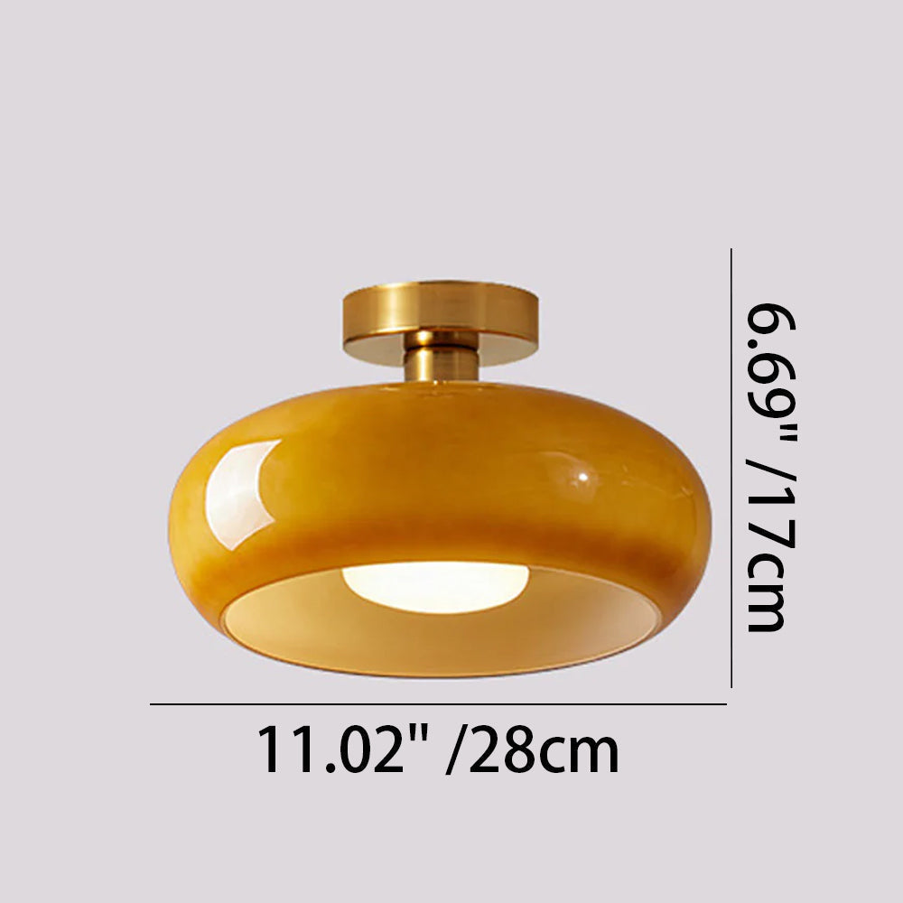 Amber Glass Pendant Light With Brass Frame, Vintage Retro E27 For Dining Or Living Room