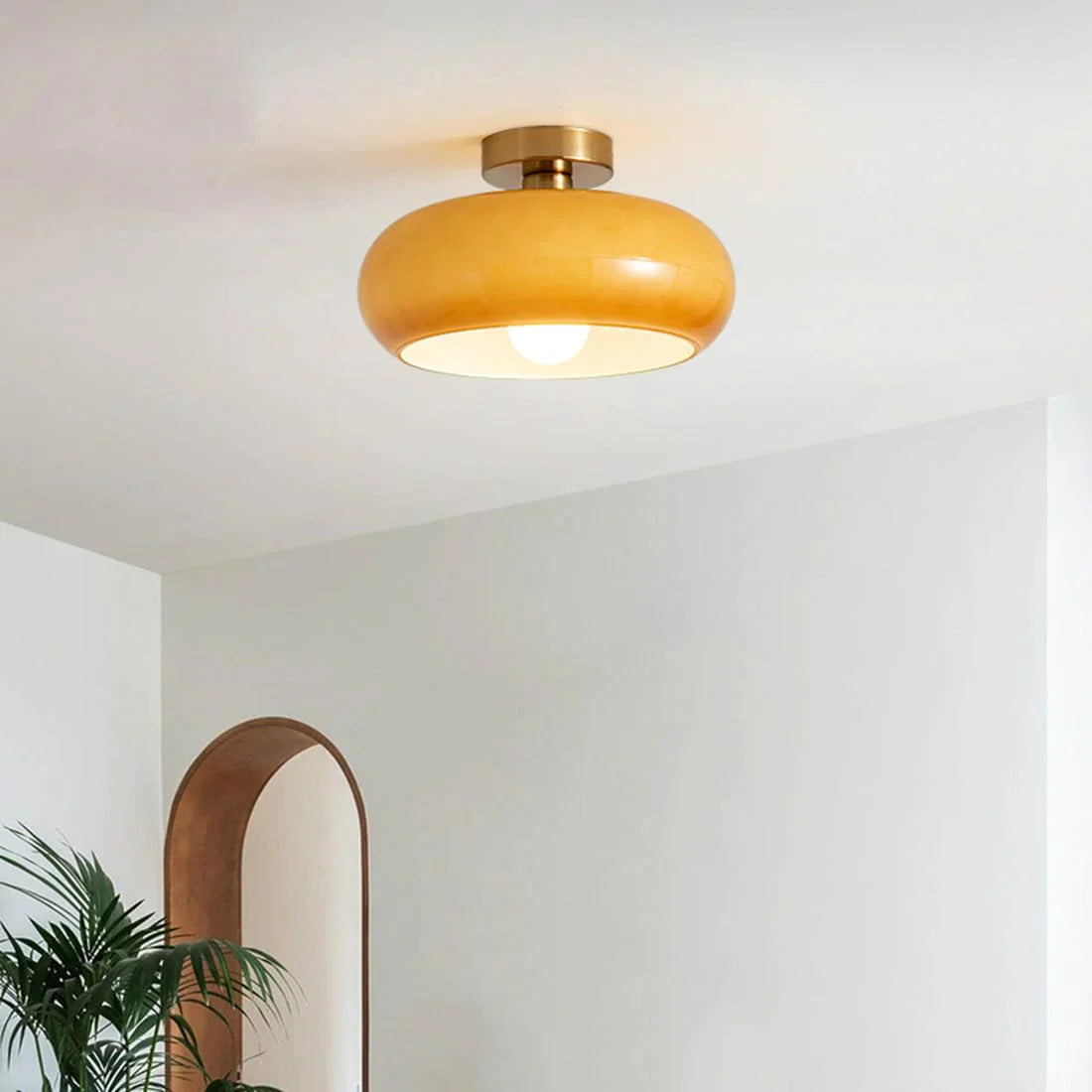 Amber Glass Pendant Light With Brass Frame, Vintage Retro E27 For Dining Or Living Room