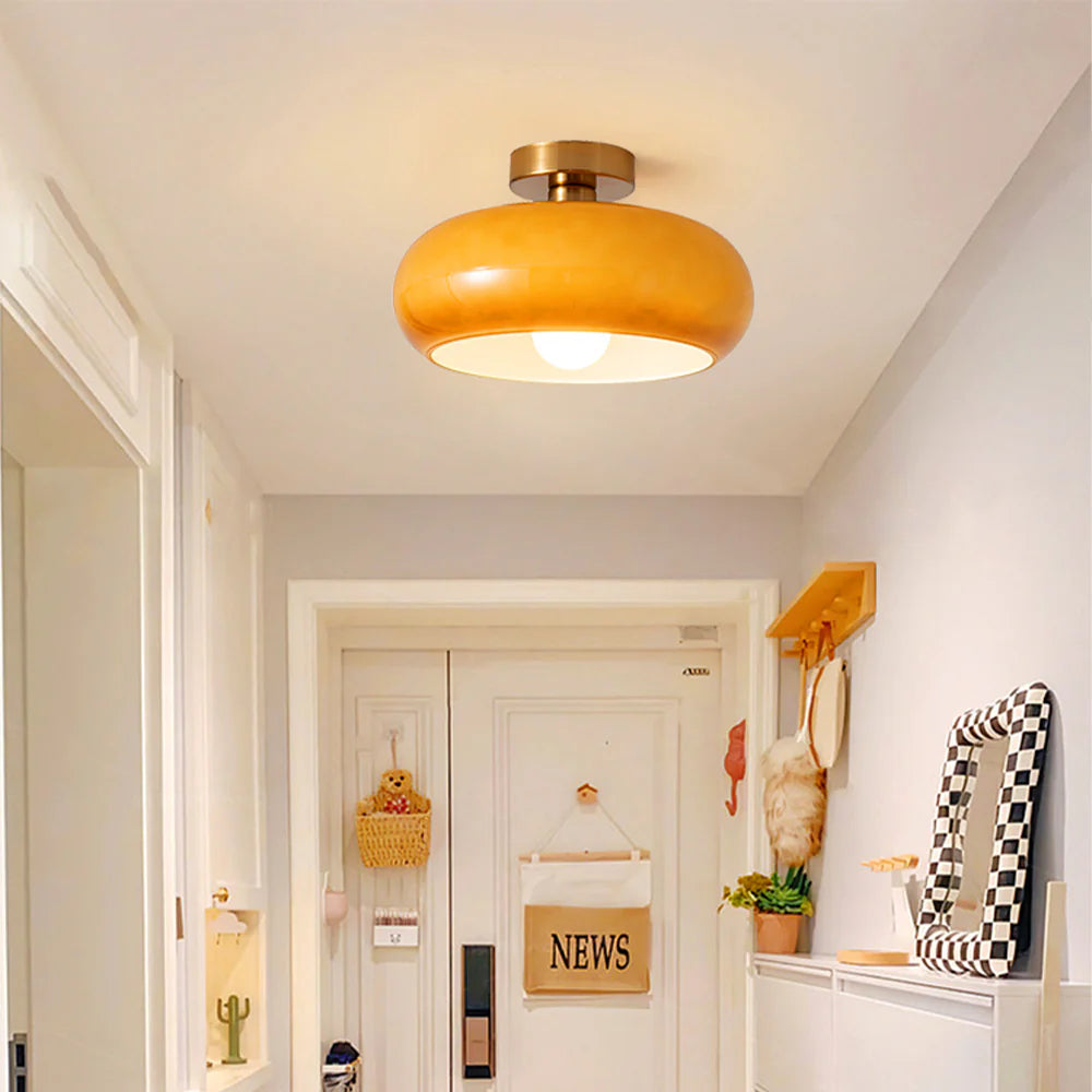 Amber Glass Pendant Light With Brass Frame, Vintage Retro E27 For Dining Or Living Room