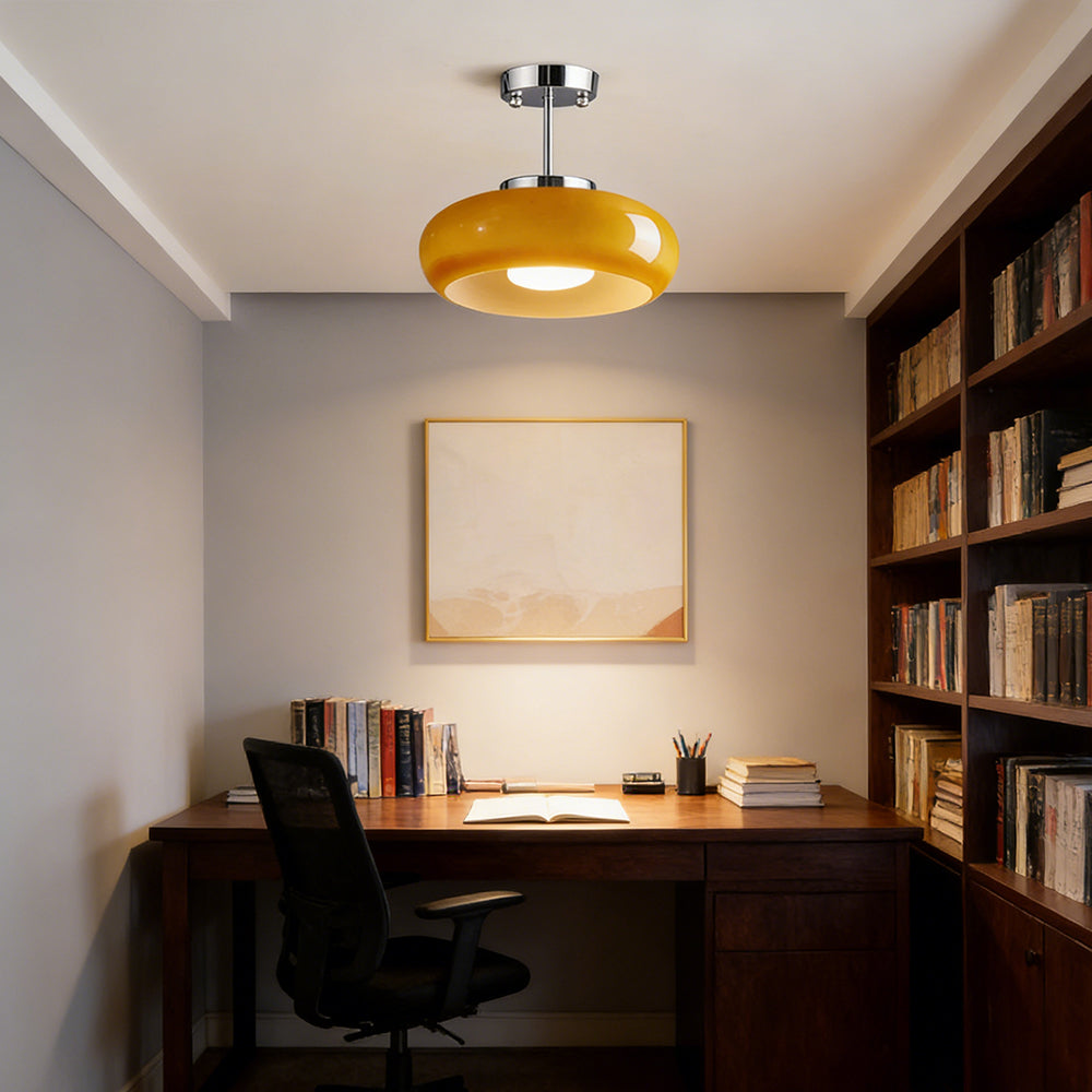 Amber Glass Pendant Light With Brass Frame, Vintage Retro E27 For Dining Or Living Room