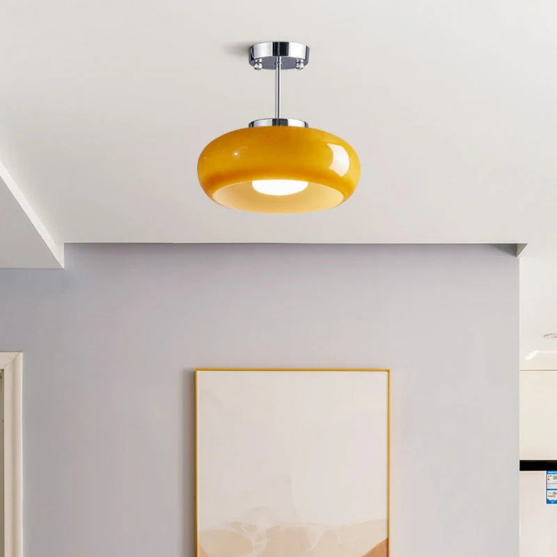 Amber Glass Pendant Light With Brass Frame, Vintage Retro E27 For Dining Or Living Room
