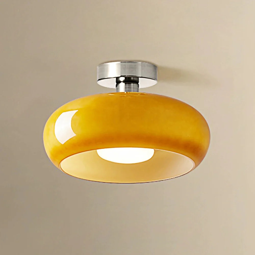 Amber Glass Pendant Light With Brass Frame, Vintage Retro E27 For Dining Or Living Room