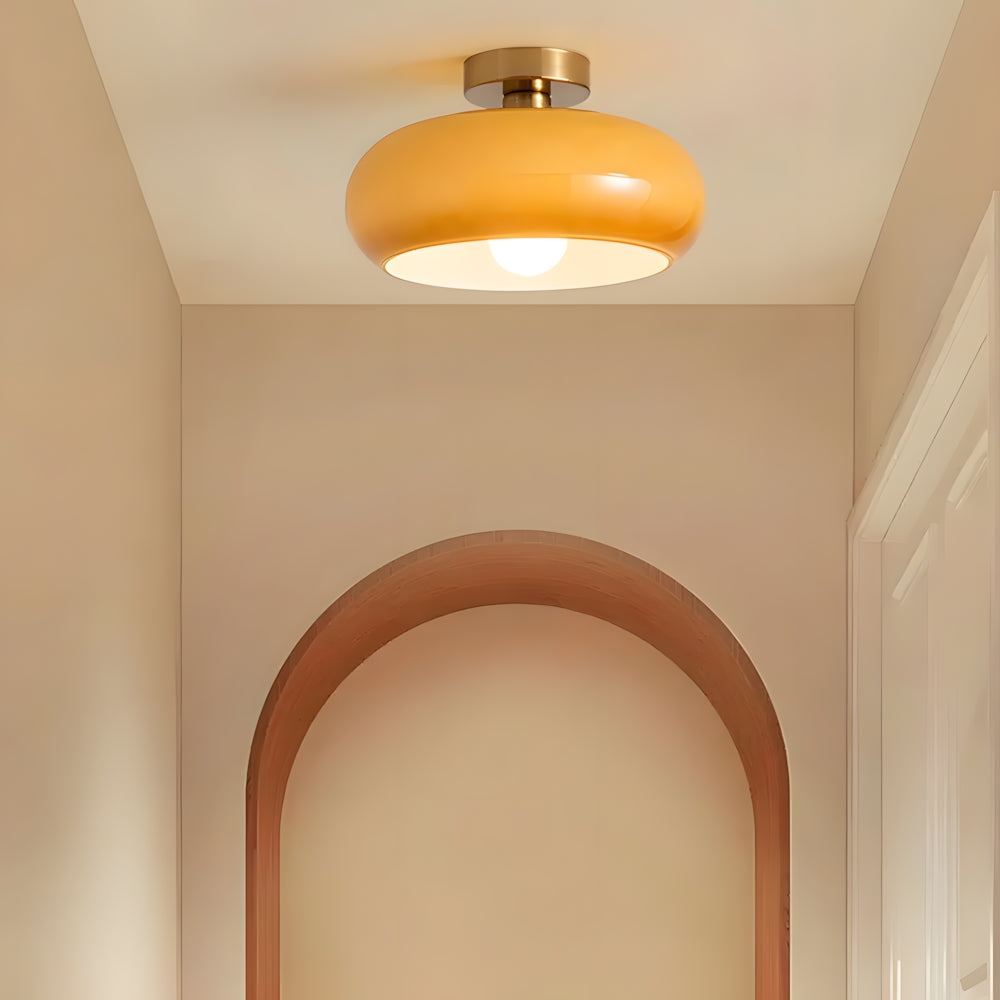 Amber Glass Pendant Light With Brass Frame, Vintage Retro E27 For Dining Or Living Room