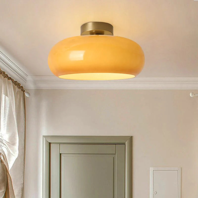 Amber Glass Pendant Light With Brass Frame, Vintage Retro E27 For Dining Or Living Room