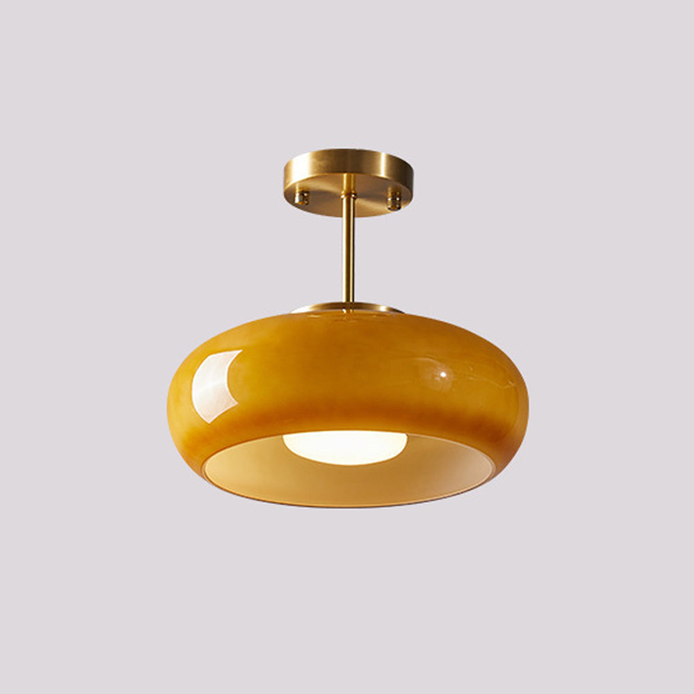 Amber Glass Pendant Light With Brass Frame, Vintage Retro E27 For Dining Or Living Room