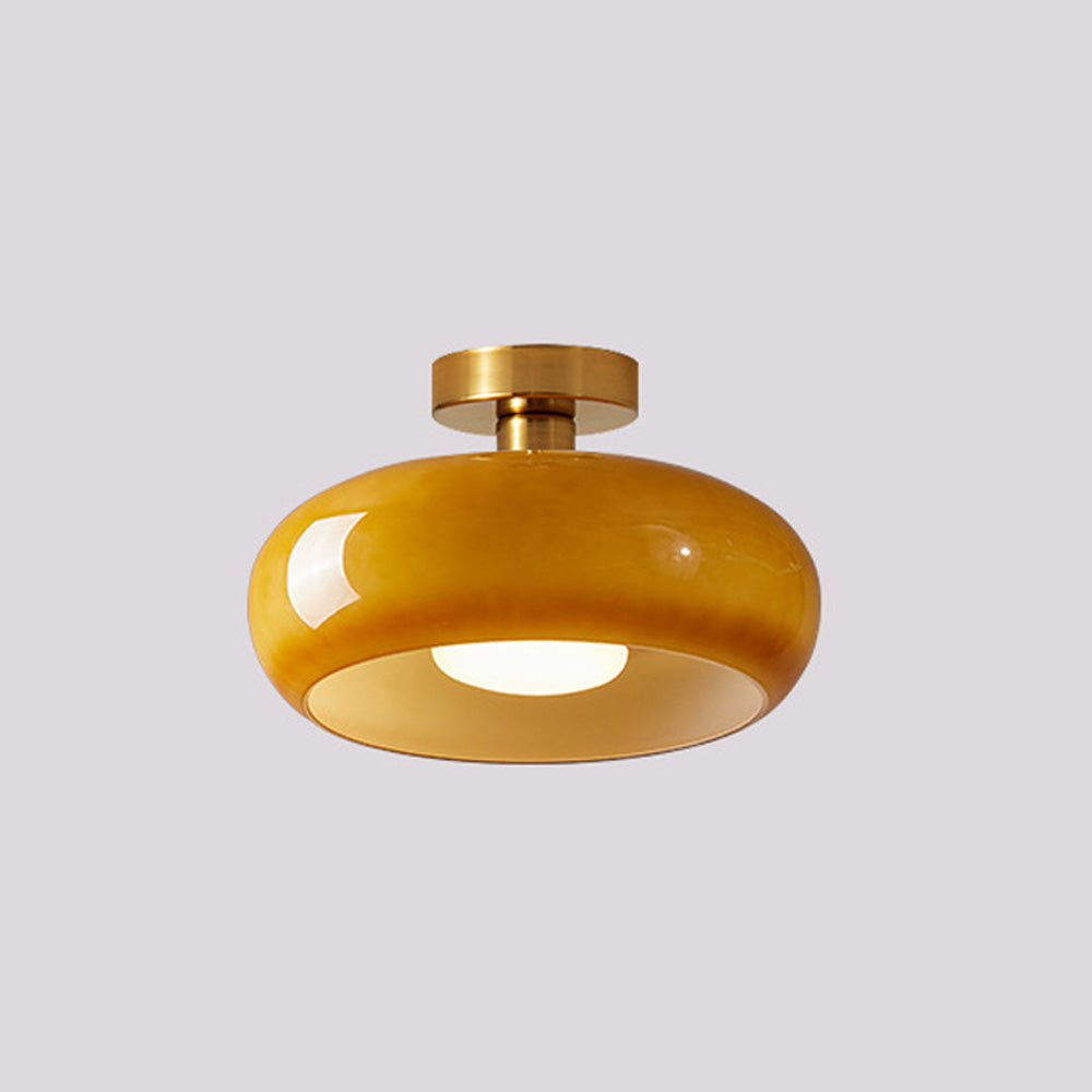 Amber Glass Pendant Light With Brass Frame, Vintage Retro E27 For Dining Or Living Room