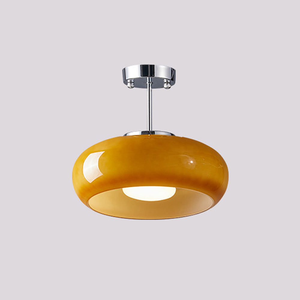 Amber Glass Pendant Light With Brass Frame, Vintage Retro E27 For Dining Or Living Room