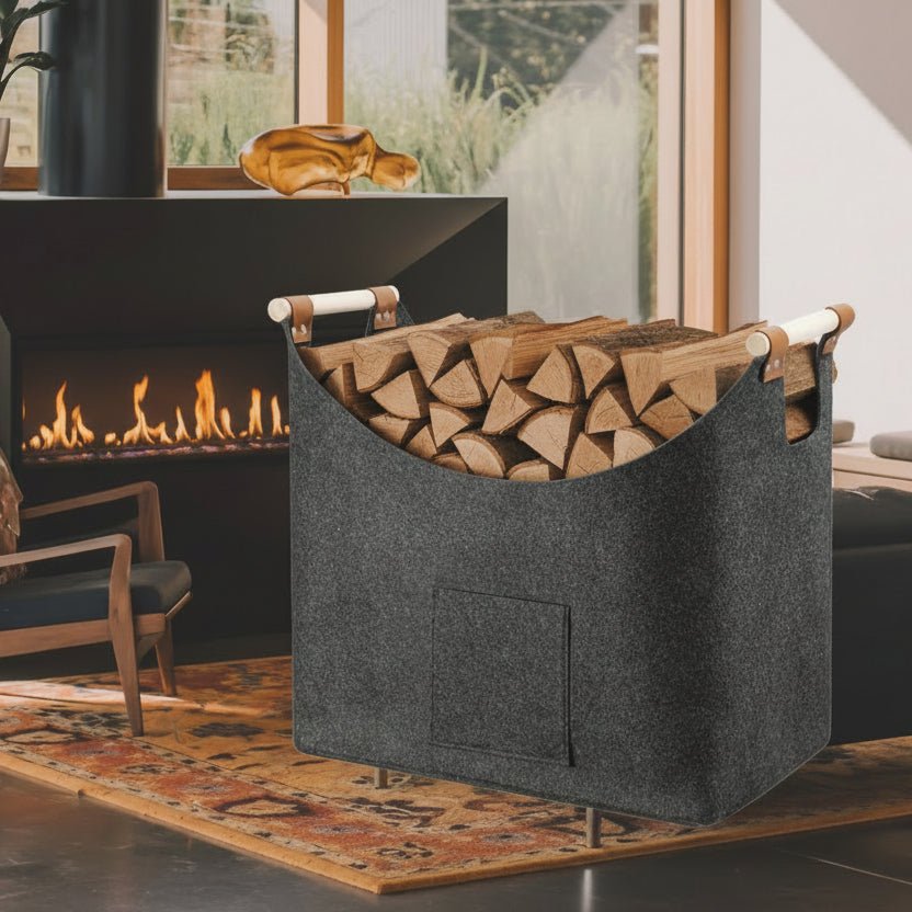 HearthMate Faltbarer Holzträger mit Holzgriffen und Lederverstärkung