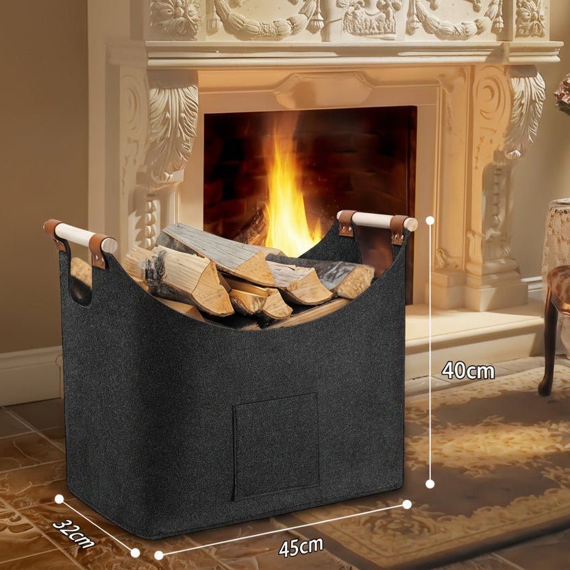 HearthMate Faltbarer Holzträger mit Holzgriffen und Lederverstärkung