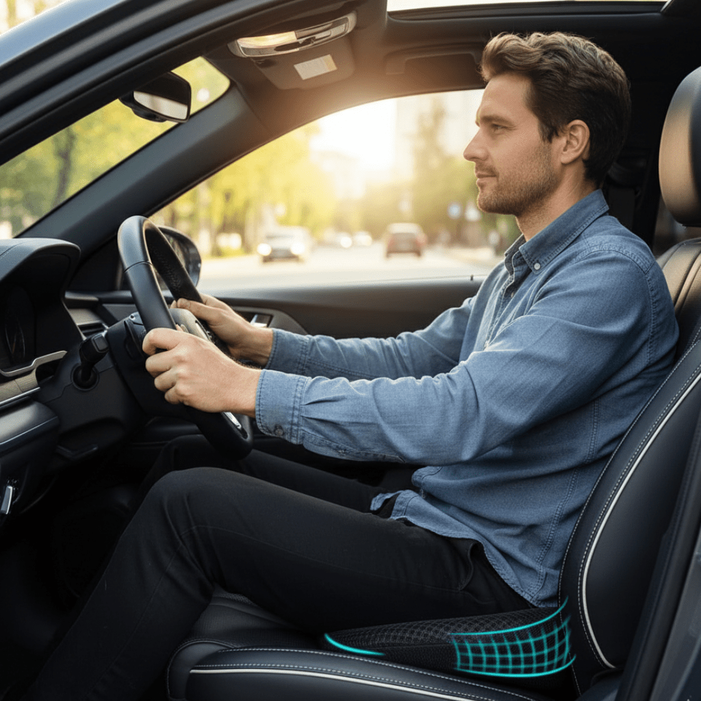 LuminaDrive Ergonomic Memory Foam Car Pillow For Back Comfort