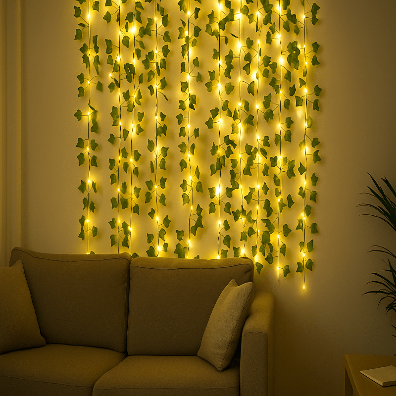 LeafLume Elegant Green LED Leaf-Shaped String Lights Battery Operated