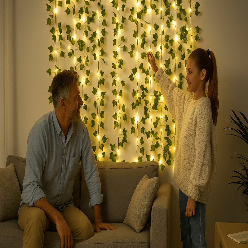 LeafLume Elegant Green LED Leaf-Shaped String Lights Battery Operated