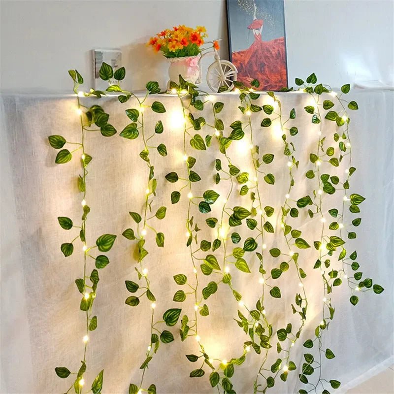 LeafLume Elegant Green LED Leaf-Shaped String Lights Battery Operated