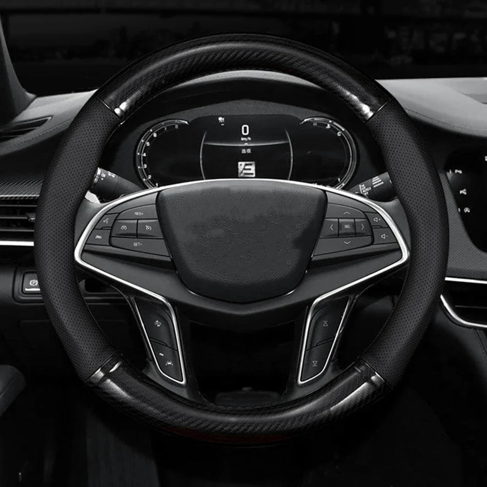 AeroGrip Carbon Fiber Leather Steering Wheel Cover Non Slip And Comfortable
