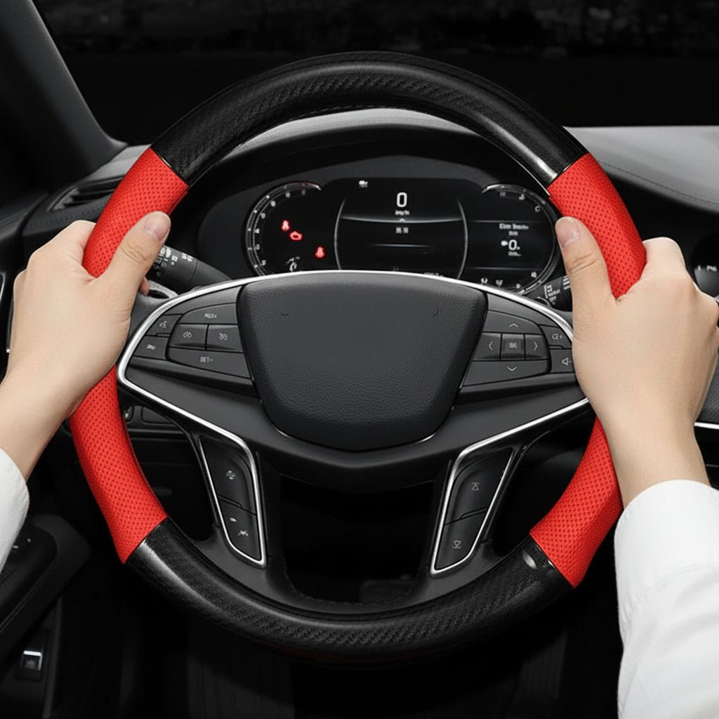 AeroGrip Carbon Fiber Leather Steering Wheel Cover Non Slip And Comfortable