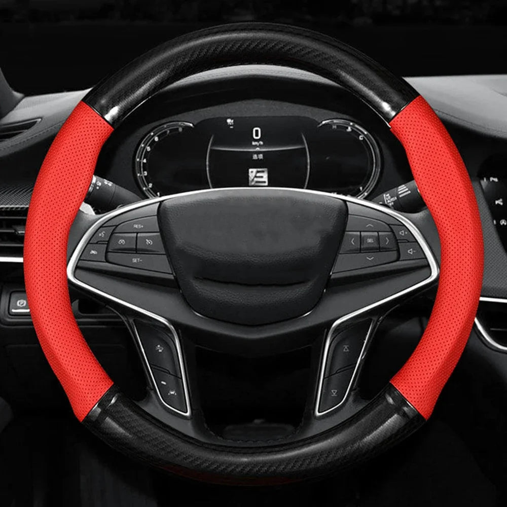 AeroGrip Carbon Fiber Leather Steering Wheel Cover Non Slip And Comfortable