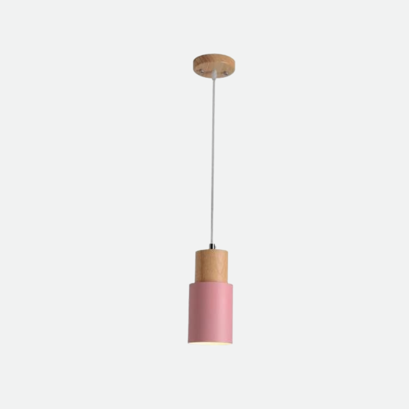 Aurelo Wood & Metal Cylinder Pendant Light Brushed Nickel