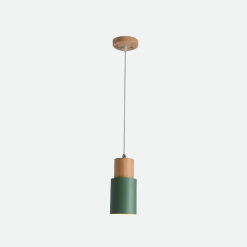 Aurelo Wood & Metal Cylinder Pendant Light Brushed Nickel