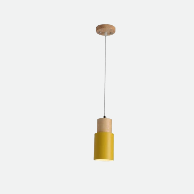 Aurelo Wood & Metal Cylinder Pendant Light Brushed Nickel