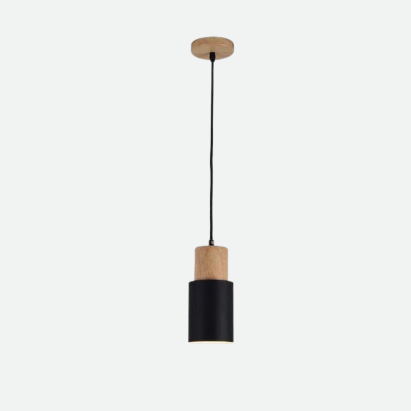 Aurelo Wood & Metal Cylinder Pendant Light Brushed Nickel