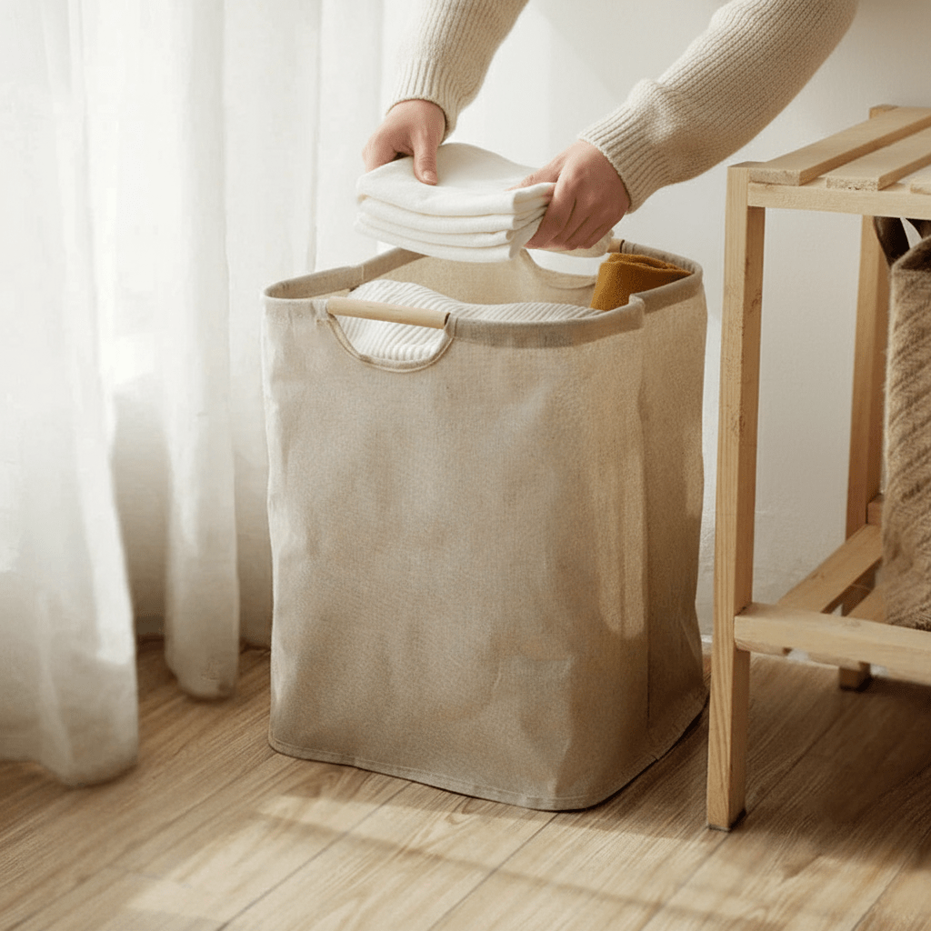 AuroraFold Laundry Basket Stylish Cotton And Linen Storage