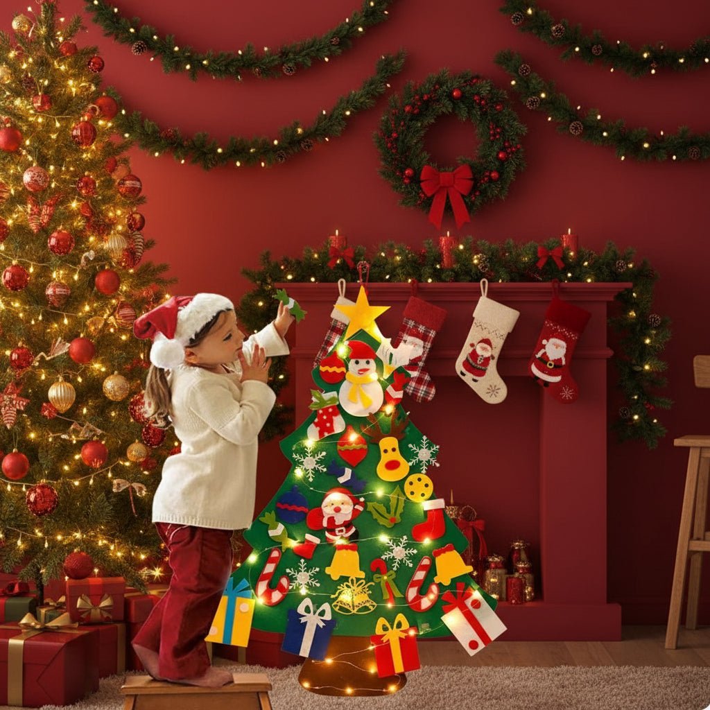FeltGlow Interactive Wall Tree With LED Lights And 30 Plus Ornaments