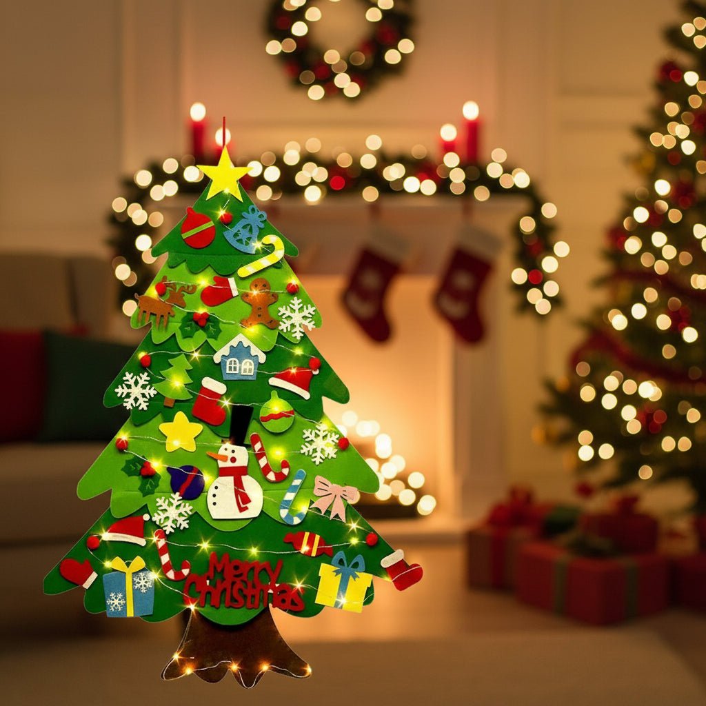 FeltGlow Interactive Wall Tree With LED Lights And 30 Plus Ornaments