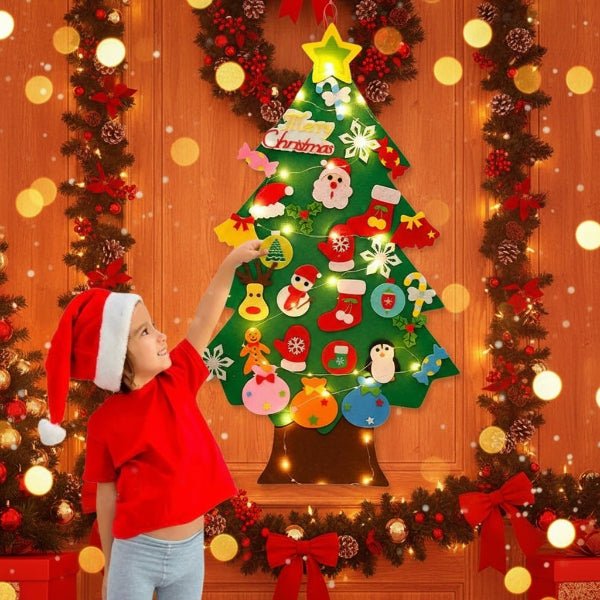 FeltGlow Interactive Wall Tree With LED Lights And 30 Plus Ornaments