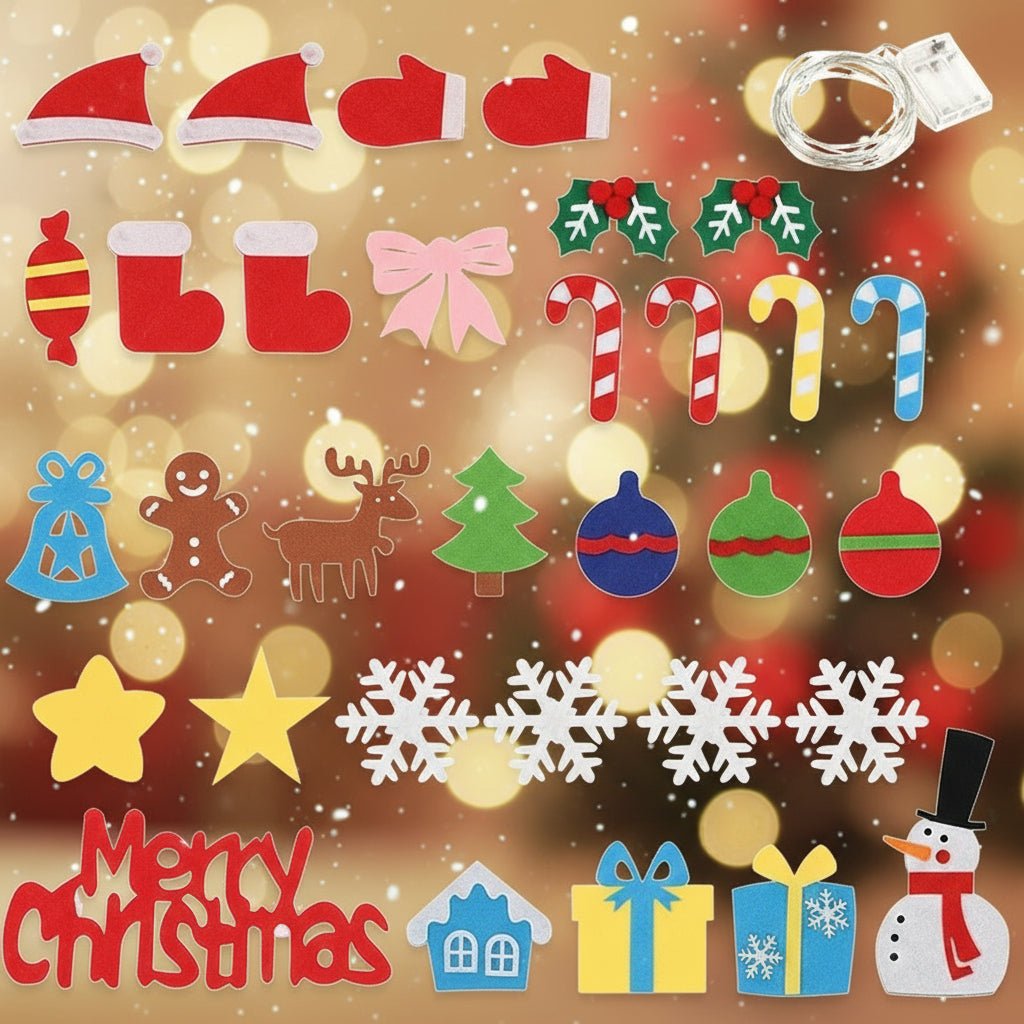 FeltGlow Interactive Wall Tree With LED Lights And 30 Plus Ornaments