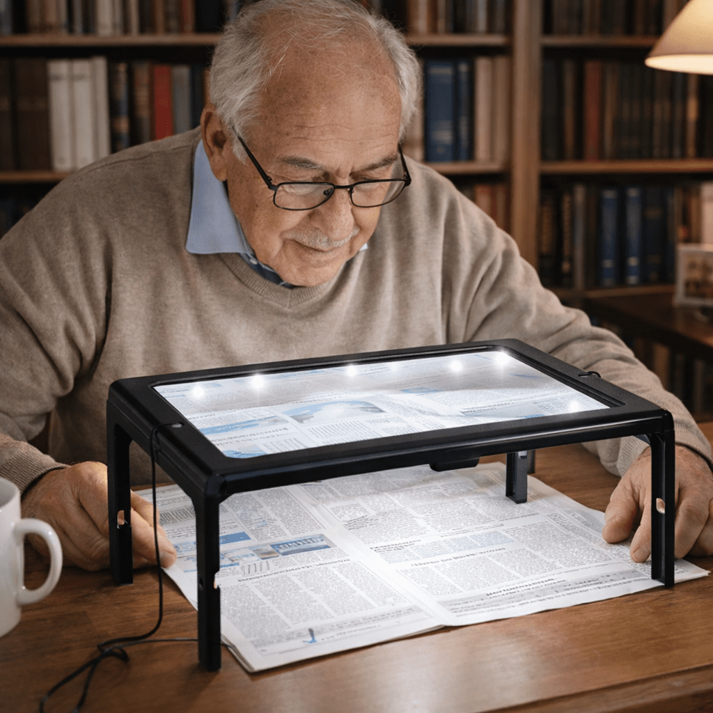 LuminaDesk Lente d’Ingrandimento Pieghevole 3x con Illuminazione LED per Lettura a Mani Libere