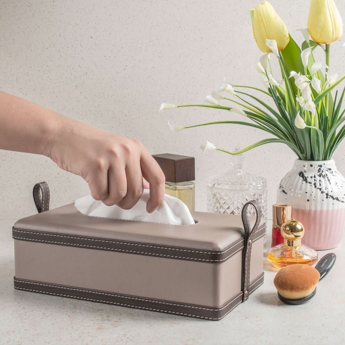 NovaLux Leather Box Tissue Holder Handmade In Faux Leather For Home Office Car