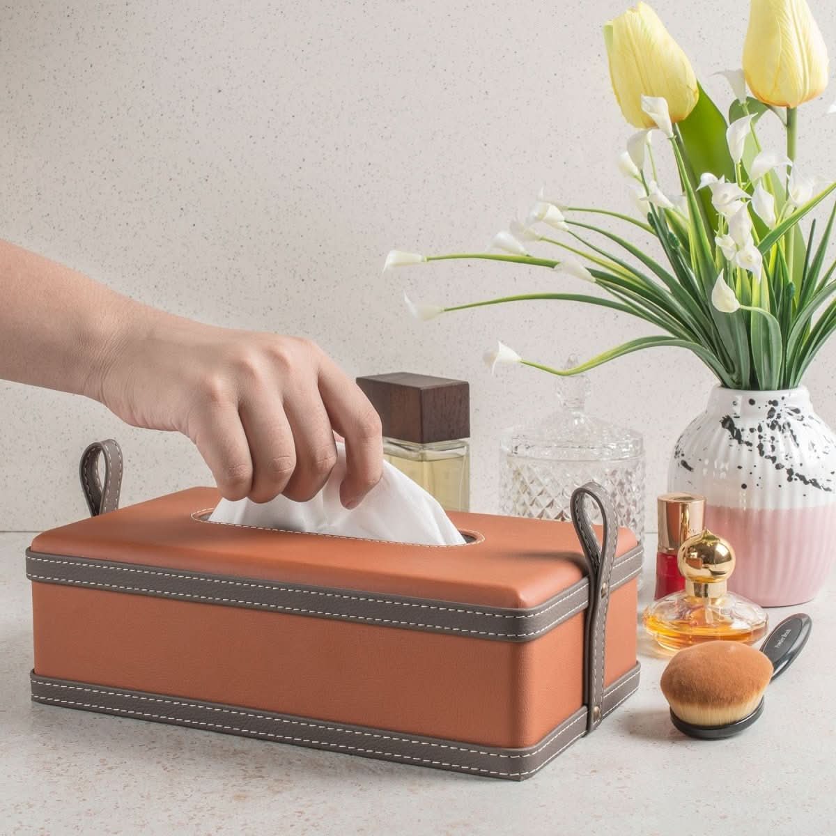 NovaLux Leather Box Tissue Holder Handmade In Faux Leather For Home Office Car